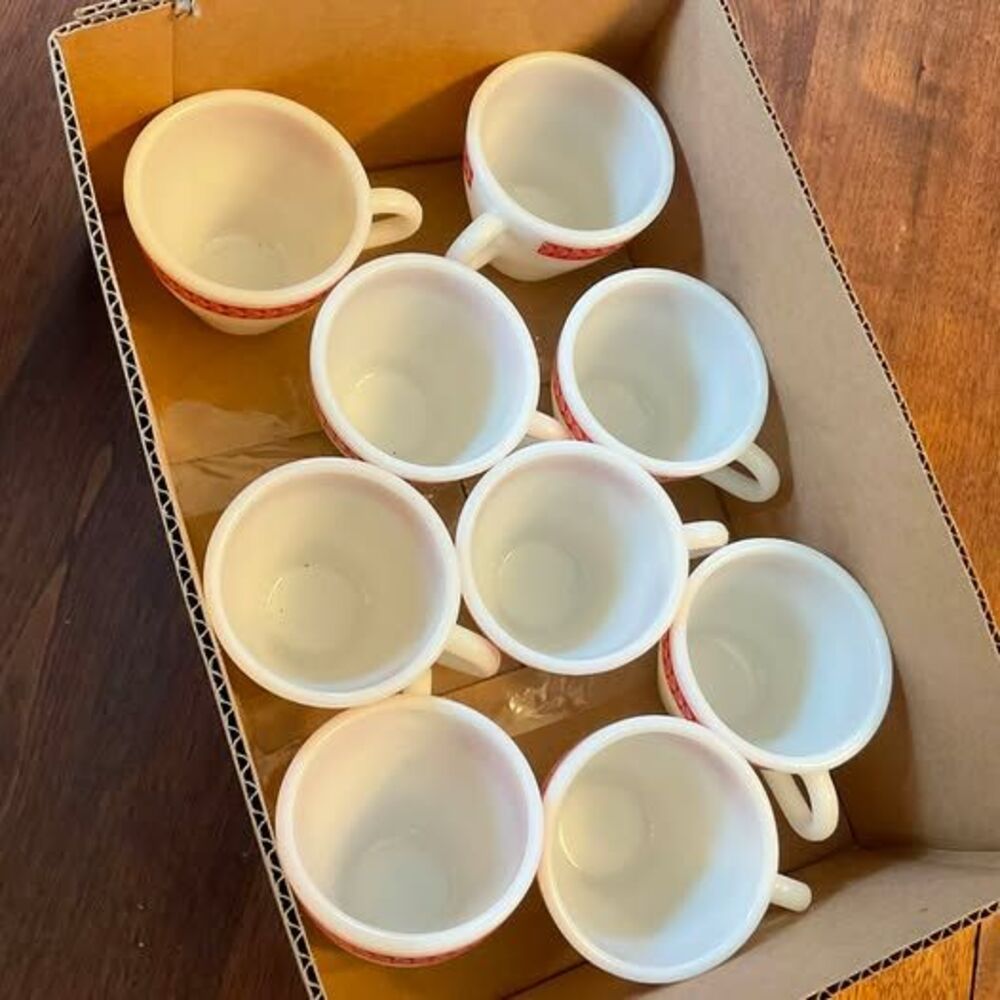 Pyrex Red Leaf Mugs